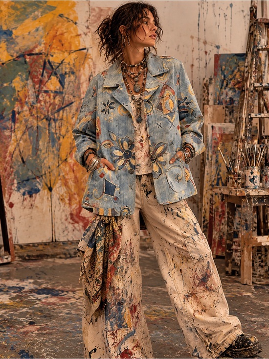 Parsley & Sage Jackets & Blazers - Floral Textured Jacket - Blue & Multicolor Size M art to wear